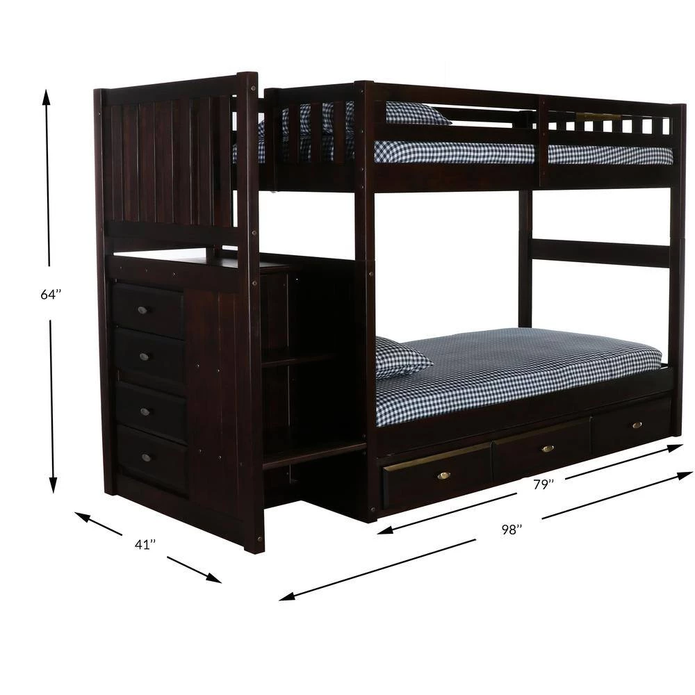 Mission Espresso Brown Twin over Full Bunk Bed with Drawers by OS Home and Office Furniture 6 Mission Espresso Brown Twin over Full Bunk Bed with Drawers by OS Home and Office Furniture - Image 4