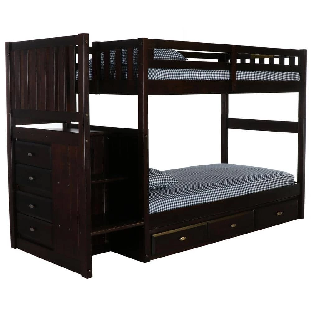 Mission Espresso Brown Twin over Full Bunk Bed with Drawers by OS Home and Office Furniture 3 Mission Espresso Brown Twin over Full Bunk Bed with Drawers by OS Home and Office Furniture