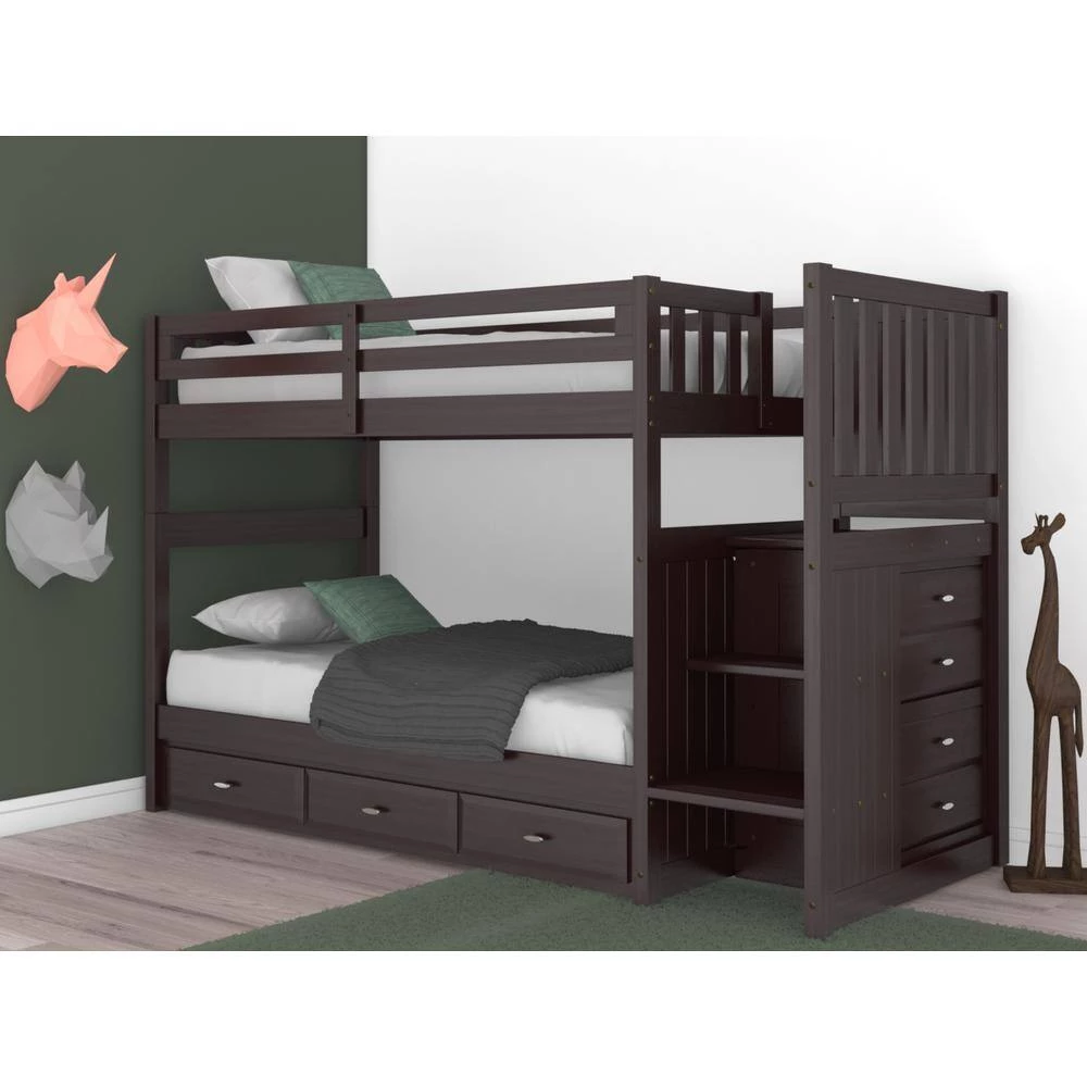 Mission Espresso Brown Twin over Full Bunk Bed with Drawers by OS Home and Office Furniture 5 Mission Espresso Brown Twin over Full Bunk Bed with Drawers by OS Home and Office Furniture - Image 3