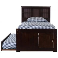 Mission Espresso Brown Twin Sized Captains Bookcase Bed with 3-Drawers and a Twin Trundle by OS Home and Office Furniture -OS Home Sales Shop rich espresso os home and office furniture kids beds 82920k3 22 1f 1000