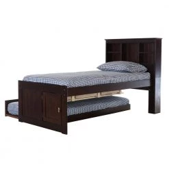 Mission Espresso Brown Twin Sized Captains Bookcase Bed with 3-Drawers and a Twin Trundle by OS Home and Office Furniture -OS Home Sales Shop rich espresso os home and office furniture kids beds 82920k3 22 44 1000