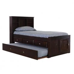 Mission Espresso Brown Twin Sized Captains Bookcase Bed with 3-Drawers and a Twin Trundle by OS Home and Office Furniture