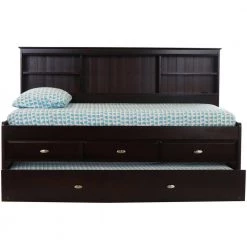 Mission Espresso Brown Twin Sized Bookcase Daybed with 3-Drawers and a Twin Trundle by OS Home and Office Furniture -OS Home Sales Shop rich espresso os home and office furniture kids beds 82922k3 22 1f 1000