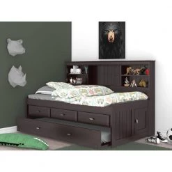 Mission Espresso Brown Twin Sized Bookcase Daybed with 3-Drawers and a Twin Trundle by OS Home and Office Furniture -OS Home Sales Shop rich espresso os home and office furniture kids beds 82922k3 22 c3 1000