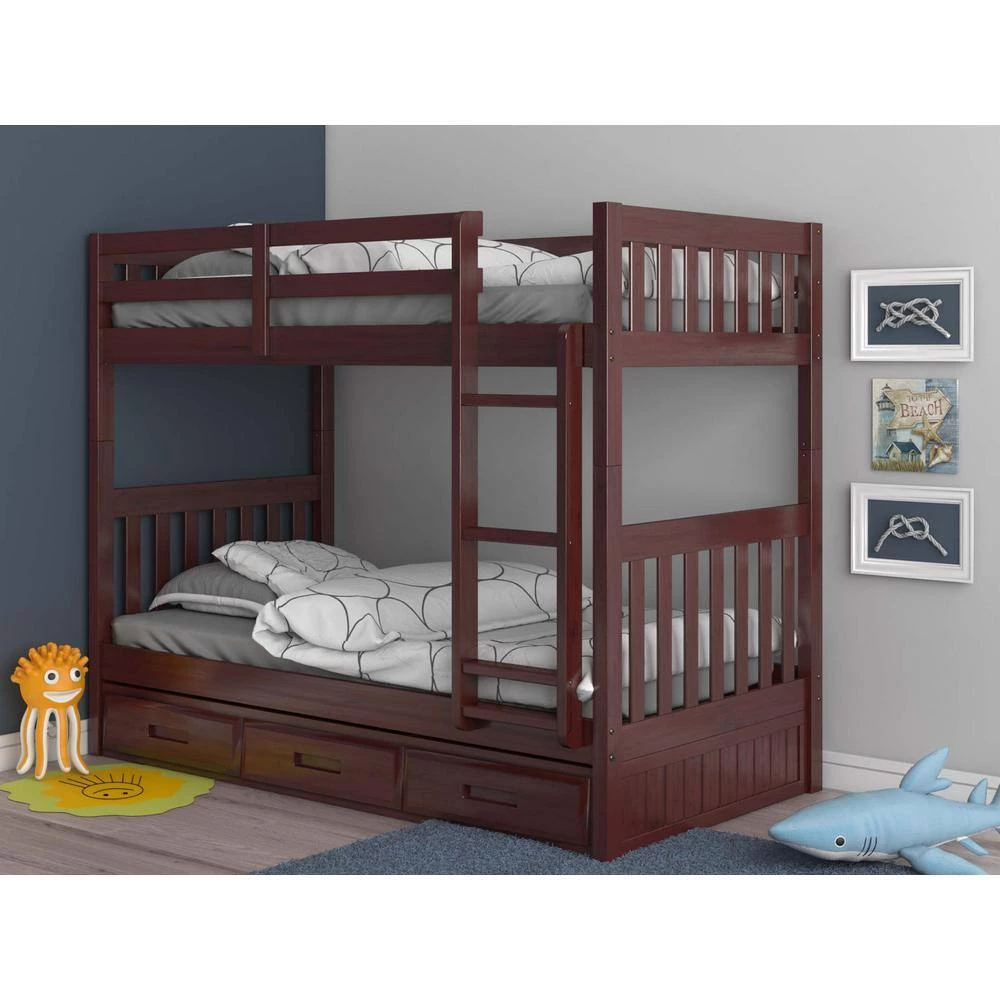 Rich Merlot Series Rich Red Merlot Twin Size Over Twin Size Bunkbed with 3-Drawer Drawers by OS Home and Office Furniture 6 Rich Merlot Series Rich Red Merlot Twin Size Over Twin Size Bunkbed with 3-Drawer Drawers by OS Home and Office Furniture - Image 4