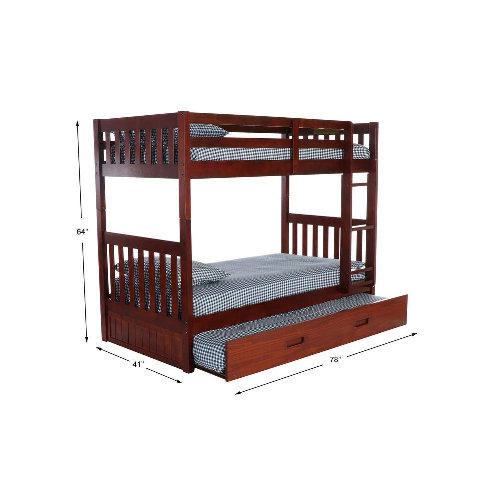 Rich Merlot Series Rich Red Merlot Twin Size Over Twin Size Bunkbed with Trundle Bed by OS Home and Office Furniture 6 Rich Merlot Series Rich Red Merlot Twin Size Over Twin Size Bunkbed with Trundle Bed by OS Home and Office Furniture - Image 4