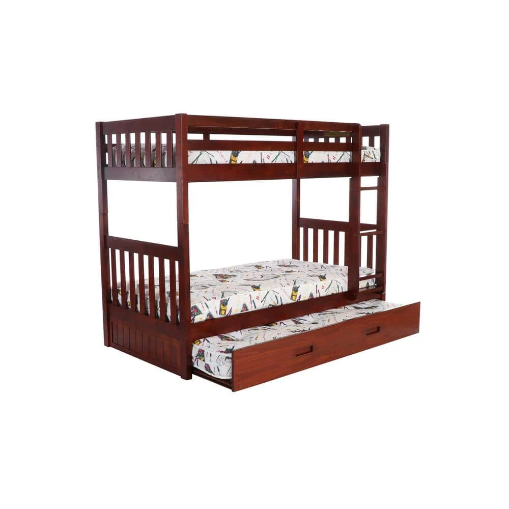 Rich Merlot Series Rich Red Merlot Twin Size Over Twin Size Bunkbed with Trundle Bed by OS Home and Office Furniture 3 Rich Merlot Series Rich Red Merlot Twin Size Over Twin Size Bunkbed with Trundle Bed by OS Home and Office Furniture