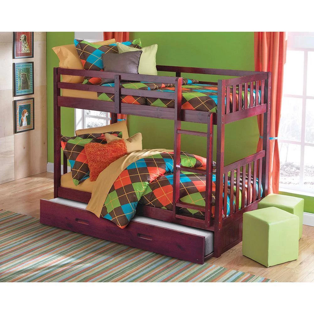 Rich Merlot Series Rich Red Merlot Twin Size Over Twin Size Bunkbed with Trundle Bed by OS Home and Office Furniture 5 Rich Merlot Series Rich Red Merlot Twin Size Over Twin Size Bunkbed with Trundle Bed by OS Home and Office Furniture - Image 3