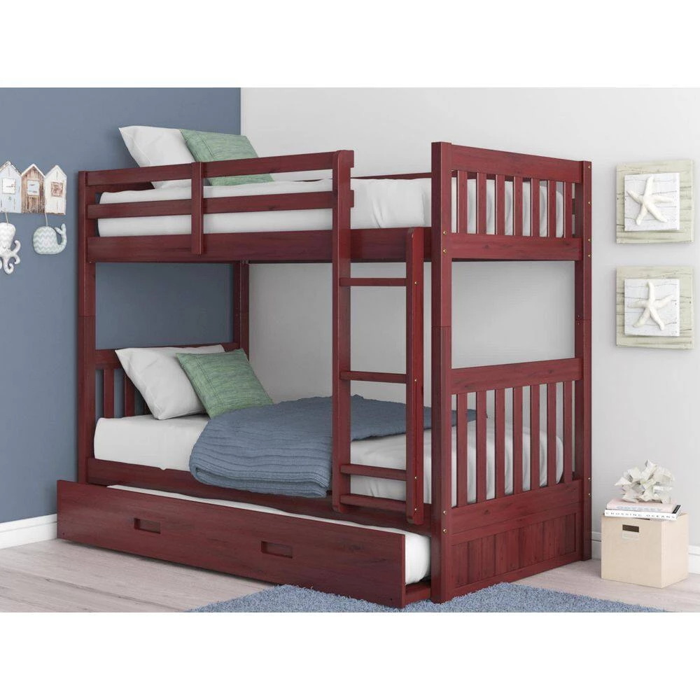 Rich Merlot Series Rich Red Merlot Twin Size Over Twin Size Bunkbed with Trundle Bed by OS Home and Office Furniture 9 Rich Merlot Series Rich Red Merlot Twin Size Over Twin Size Bunkbed with Trundle Bed by OS Home and Office Furniture - Image 7