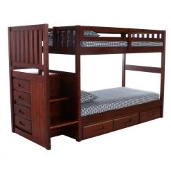 Rich Merlot Series Rich Merlot Twin Size Over Twin Size Staircase Bunkbed with 7-Drawers by OS Home and Office Furniture