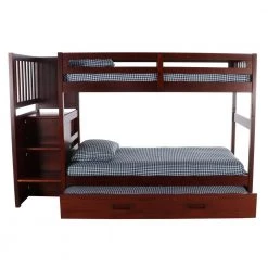 Rich Merlot Series Rich Red Merlot Twin Size over Twin Size Staircase Bunkbed with 4-Drawers and Trundle Bed by OS Home and Office Furniture -OS Home Sales Shop rich merlot os home and office furniture bunk beds 2814 tt trund 1f 1000