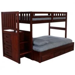 Rich Merlot Mission Twin Over Full Staircase Bunkbed with 3-Drawers by OS Home and Office Furniture