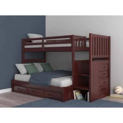 Rich Merlot Mission Twin Over Full Staircase Bunkbed with 3-Drawers by OS Home and Office Furniture -OS Home Sales Shop rich merlot os home and office furniture bunk beds 2817tfk3 22 c3 1000