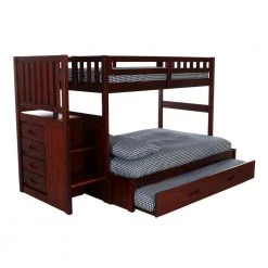 Rich Merlot Mission Twin Over Full Staircase Bunkbed with Twin Trundle by OS Home and Office Furniture