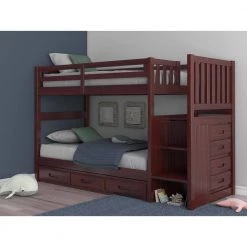 Rich Merlot Mission Merlot Finished Twin Over Twin Staircase Bunkbed with 3-Drawers by OS Home and Office Furniture -OS Home Sales Shop rich merlot os home and office furniture bunk beds 2817ttk3 22 31 1000