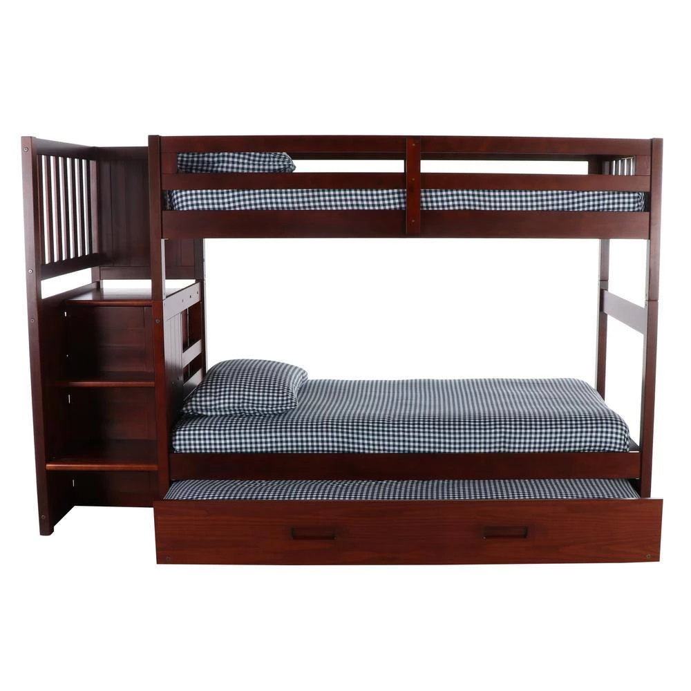 Rich Merlot Mission Merlot Finished Twin Over Twin Staircase Bunkbed with Twin Trundle by OS Home and Office Furniture 7 Rich Merlot Mission Merlot Finished Twin Over Twin Staircase Bunkbed with Twin Trundle by OS Home and Office Furniture - Image 5
