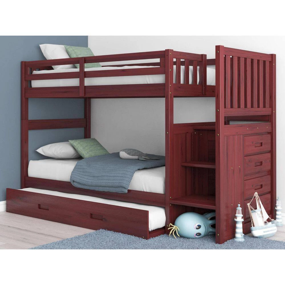 Rich Merlot Mission Merlot Finished Twin Over Twin Staircase Bunkbed with Twin Trundle by OS Home and Office Furniture 10 Rich Merlot Mission Merlot Finished Twin Over Twin Staircase Bunkbed with Twin Trundle by OS Home and Office Furniture - Image 8