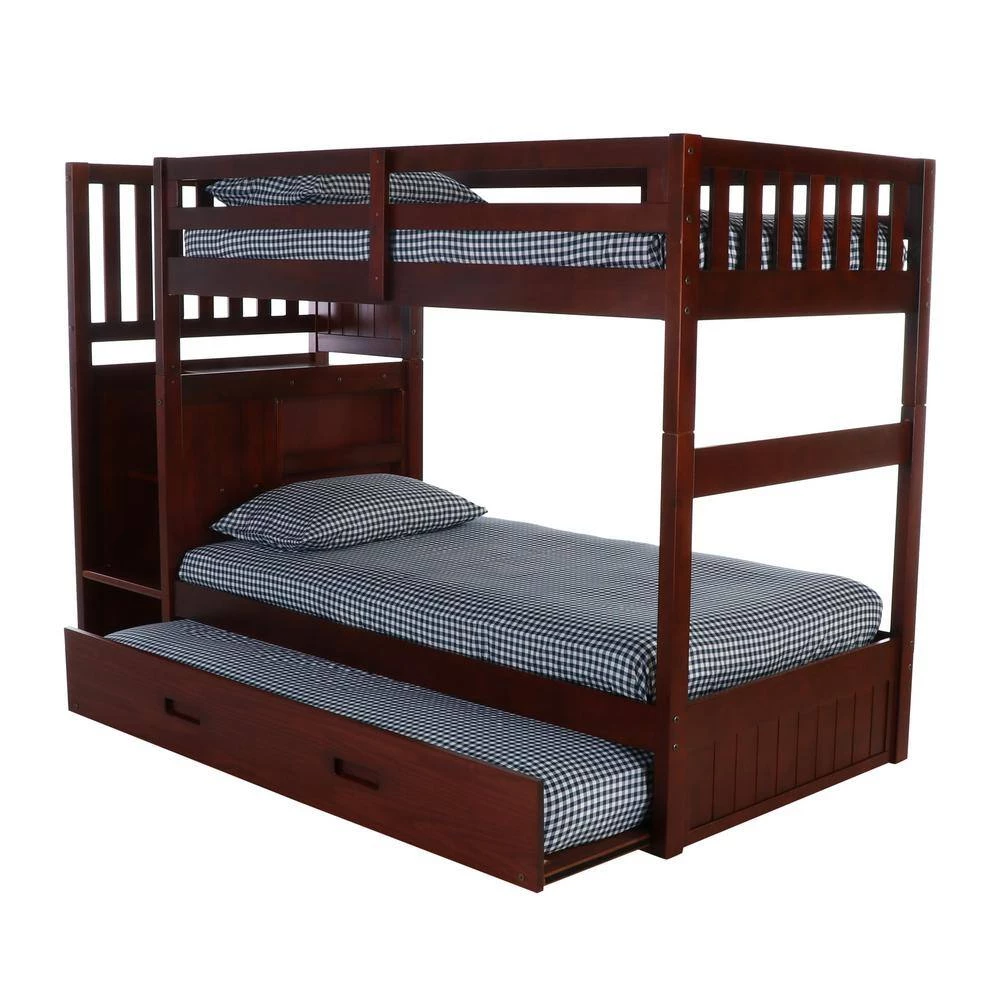 Rich Merlot Mission Merlot Finished Twin Over Twin Staircase Bunkbed with Twin Trundle by OS Home and Office Furniture 8 Rich Merlot Mission Merlot Finished Twin Over Twin Staircase Bunkbed with Twin Trundle by OS Home and Office Furniture - Image 6