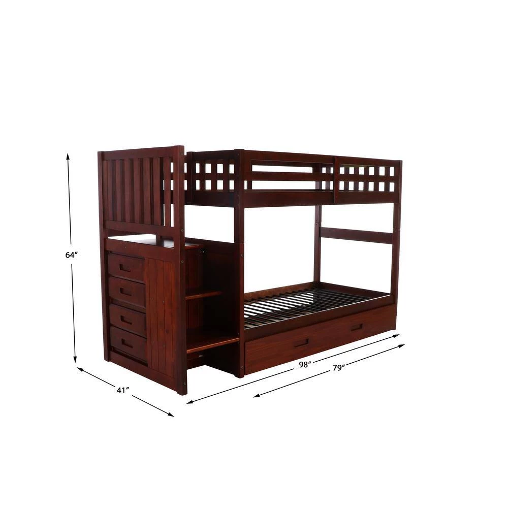 Rich Merlot Mission Merlot Finished Twin Over Twin Staircase Bunkbed with Twin Trundle by OS Home and Office Furniture 6 Rich Merlot Mission Merlot Finished Twin Over Twin Staircase Bunkbed with Twin Trundle by OS Home and Office Furniture - Image 4