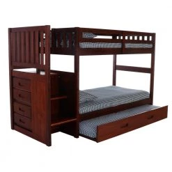 Rich Merlot Mission Merlot Finished Twin Over Twin Staircase Bunkbed with Twin Trundle by OS Home and Office Furniture