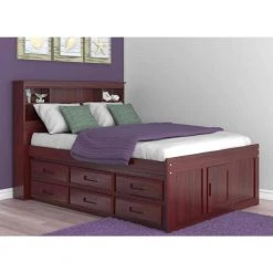 Merlot Mission Brown Full Sized Captains Bookcase Bed with Twelve-Drawers by OS Home and Office Furniture -OS Home Sales Shop rich merlot os home and office furniture kids beds 82821k12 22 c3 1000
