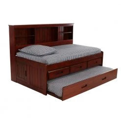 Merlot Mission Brown Twin Sized Bookcase Daybed with 3-Drawers and a Twin Trundle by OS Home and Office Furniture