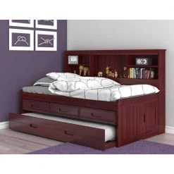 Merlot Mission Brown Twin Sized Bookcase Daybed with 3-Drawers and a Twin Trundle by OS Home and Office Furniture -OS Home Sales Shop rich merlot os home and office furniture kids beds 82822k3 22 c3 1000
