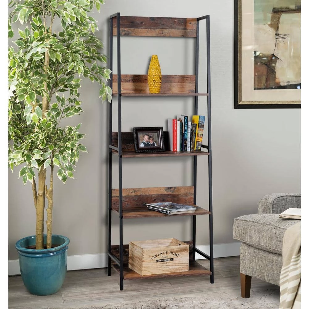 71 in. Planked Knotty Pine Wood 4-shelf Ladder Bookcase with Open Back by OS Home and Office Furniture 5 71 in. Planked Knotty Pine Wood 4-shelf Ladder Bookcase with Open Back by OS Home and Office Furniture - Image 3