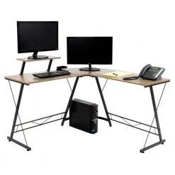 Spacious Series 51 in. H L-Shape Computer Desk in Sewn Oak Laminate with Reversible Monitor Platform by OS Home and Office Furniture -OS Home Sales Shop sewn oak os home and office furniture computer desks 42249 40 1000