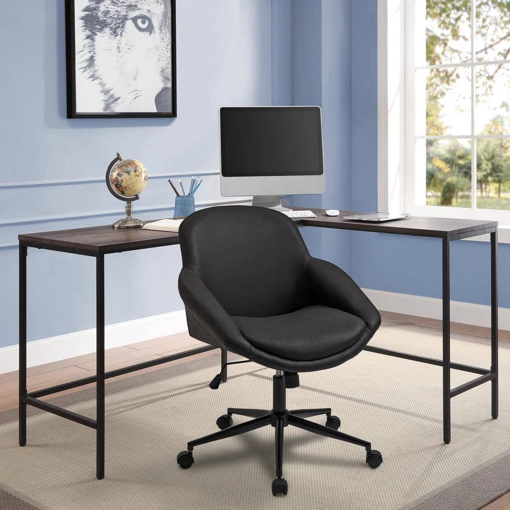 Home Office Black Faux Leather Home Office Chair with Waterfall Arms by OS Home and Office Furniture 6 Home Office Black Faux Leather Home Office Chair with Waterfall Arms by OS Home and Office Furniture - Image 4
