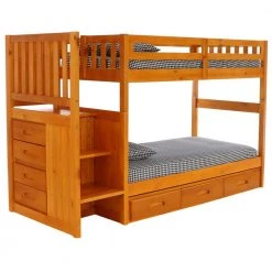 Warm Honey Series Warm Honey Twin Size Over Twin Size Staircase Bunkbed with 7-Drawers by OS Home and Office Furniture
