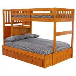 Warm Honey Mission Honey Finished Twin over Full Staircase Bunkbed with 3 Drawers by OS Home and Office Furniture -OS Home Sales Shop warm honey os home and office furniture bunk beds 2117tfk3 22 1f 1000