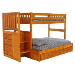 Warm Honey Mission Honey Finished Twin over Full Staircase Bunkbed with 3 Drawers by OS Home and Office Furniture