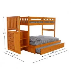 Warm Honey Mission Honey Twin Over Full Staircase Bunkbed with Twin Trundle by OS Home and Office Furniture -OS Home Sales Shop warm honey os home and office furniture bunk beds 2117tftru 22 4f 1000