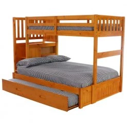 Warm Honey Mission Honey Twin Over Full Staircase Bunkbed with Twin Trundle by OS Home and Office Furniture