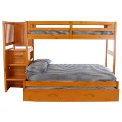 Warm Honey Mission Honey Twin Over Full Staircase Bunkbed with Twin Trundle by OS Home and Office Furniture -OS Home Sales Shop warm honey os home and office furniture bunk beds 2117tftru 22 76 1000