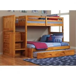 Warm Honey Mission Honey Twin Over Full Staircase Bunkbed with Twin Trundle by OS Home and Office Furniture -OS Home Sales Shop warm honey os home and office furniture bunk beds 2117tftru 22 c3 1000
