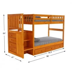 Warm Honey Mission Honey Twin Staircase Bunkbed with 3-Drawers by OS Home and Office Furniture -OS Home Sales Shop warm honey os home and office furniture bunk beds 2117ttk3 22 4f 1000