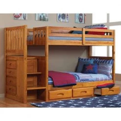 Warm Honey Mission Honey Twin Staircase Bunkbed with 3-Drawers by OS Home and Office Furniture -OS Home Sales Shop warm honey os home and office furniture bunk beds 2117ttk3 22 76 1000