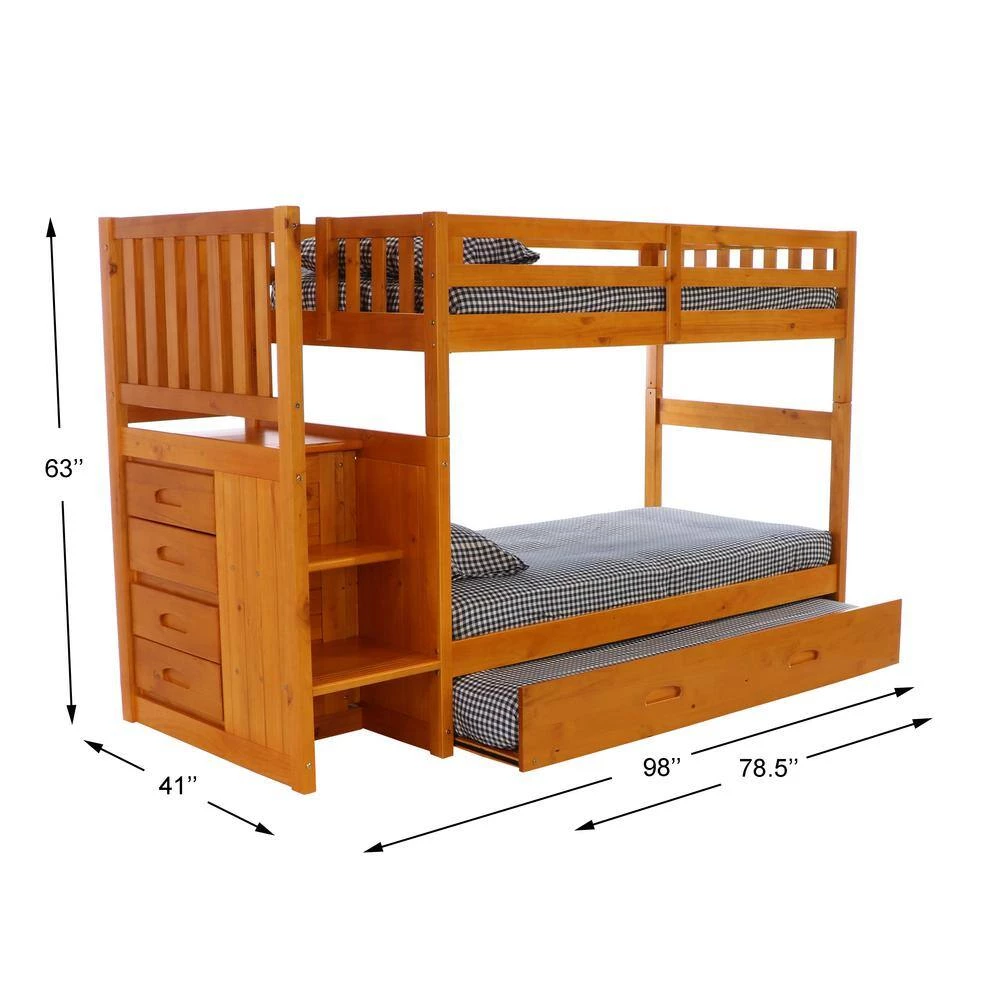 Warm Honey Mission Honey Twin Staircase Bunkbed with Twin Trundle by OS Home and Office Furniture 5 Warm Honey Mission Honey Twin Staircase Bunkbed with Twin Trundle by OS Home and Office Furniture - Image 3