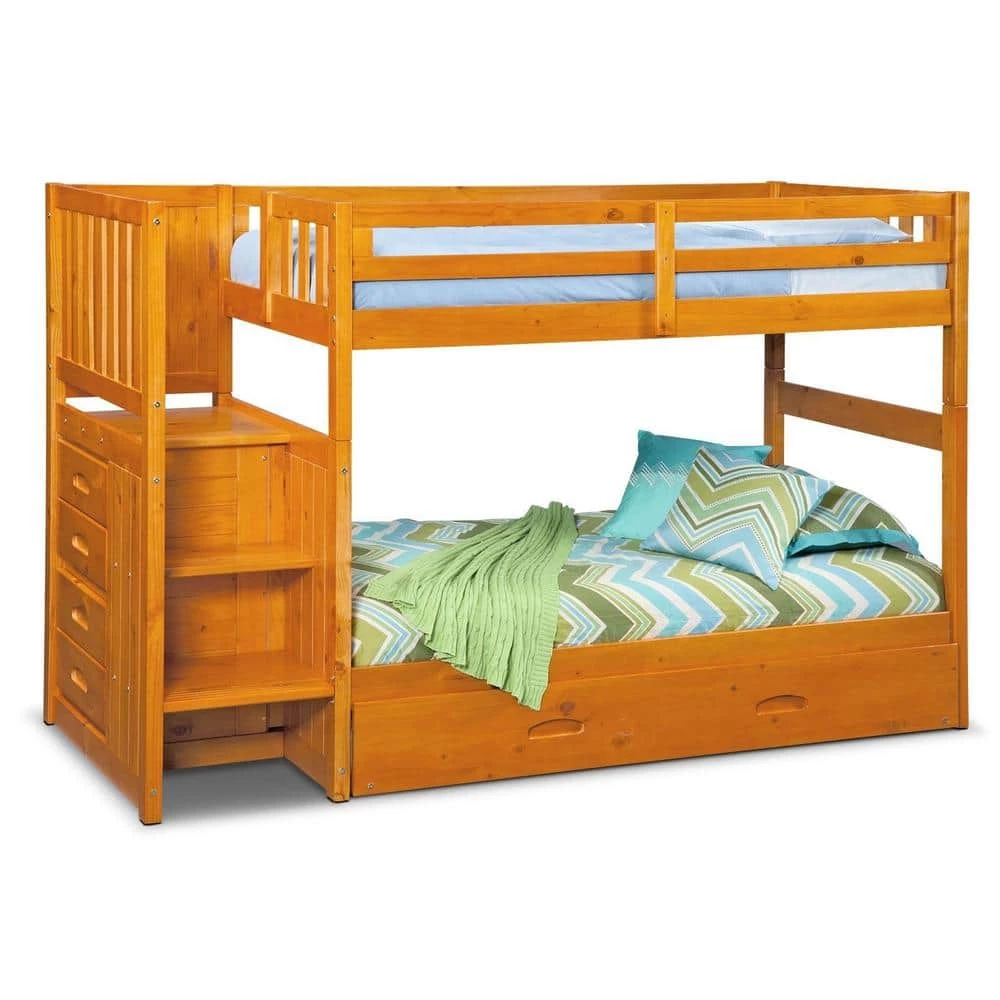 Warm Honey Mission Honey Twin Staircase Bunkbed with Twin Trundle by OS Home and Office Furniture 3 Warm Honey Mission Honey Twin Staircase Bunkbed with Twin Trundle by OS Home and Office Furniture