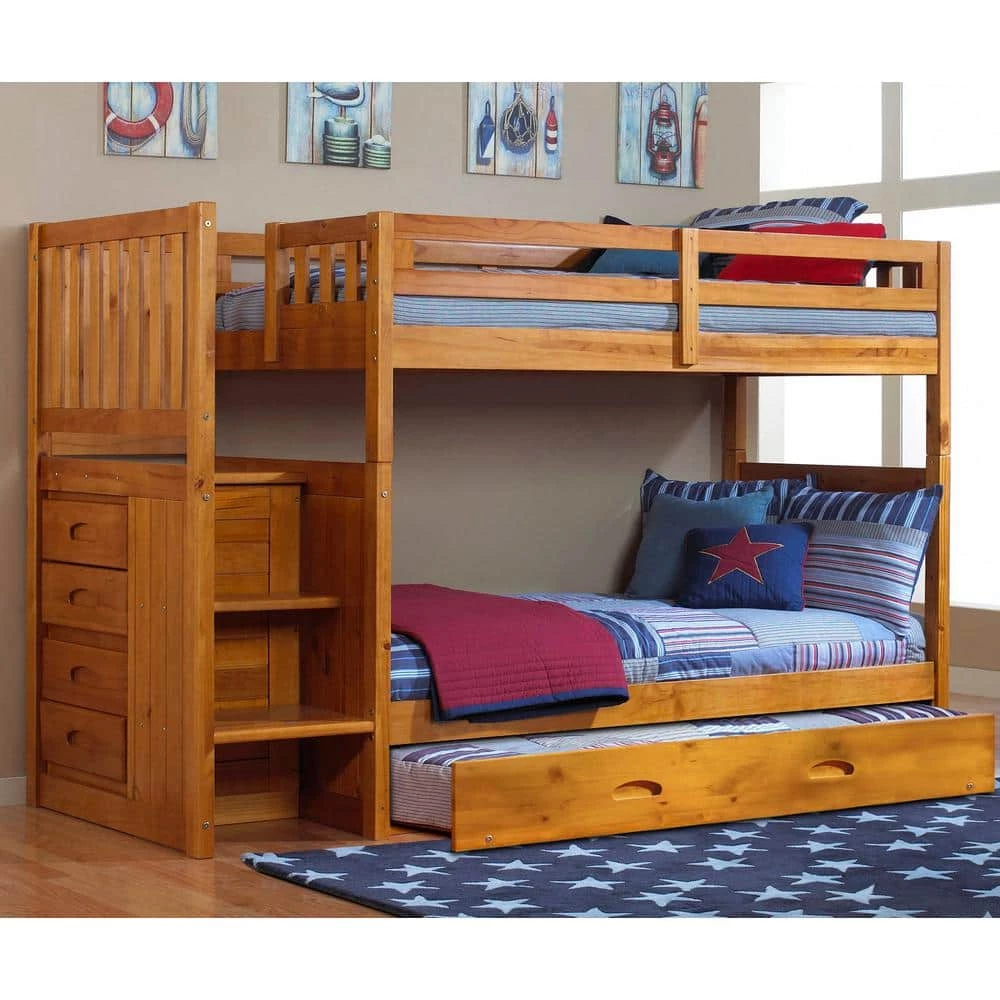 Warm Honey Mission Honey Twin Staircase Bunkbed with Twin Trundle by OS Home and Office Furniture 4 Warm Honey Mission Honey Twin Staircase Bunkbed with Twin Trundle by OS Home and Office Furniture - Image 2