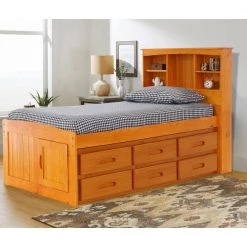 Honey Mission Light Brown Twin Sized Captains Bookcase Bed with Twelve-Drawers by OS Home and Office Furniture -OS Home Sales Shop warm honey os home and office furniture kids beds 82120k12 22 1f 1000