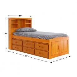 Honey Mission Light Brown Twin Sized Captains Bookcase Bed with 6-Drawers by OS Home and Office Furniture -OS Home Sales Shop warm honey os home and office furniture kids beds 82120k6 22 4f 1000
