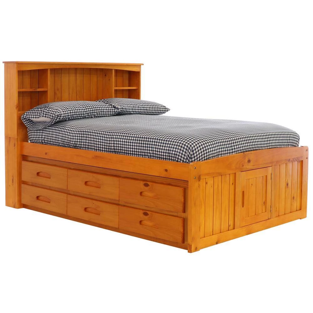 Honey Mission Light Brown Full Sized Captains Bookcase Bed with Twelve-Drawers by OS Home and Office Furniture 4 Honey Mission Light Brown Full Sized Captains Bookcase Bed with Twelve-Drawers by OS Home and Office Furniture - Image 2