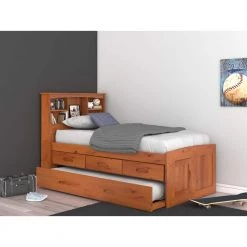 Honey Mission Light Brown Full Sized Captains Bookcase Bed with 3-Drawers and a Twin Trundle by OS Home and Office Furniture -OS Home Sales Shop warm honey os home and office furniture kids beds 82121k3 22 31 1000