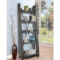 Washed Driftwood Model 33400 Industrial Open Ladder Bookcase by OS Home and Office Furniture -OS Home Sales Shop washed driftwood os home and office furniture bookcases bookshelves 33400 c3 1000