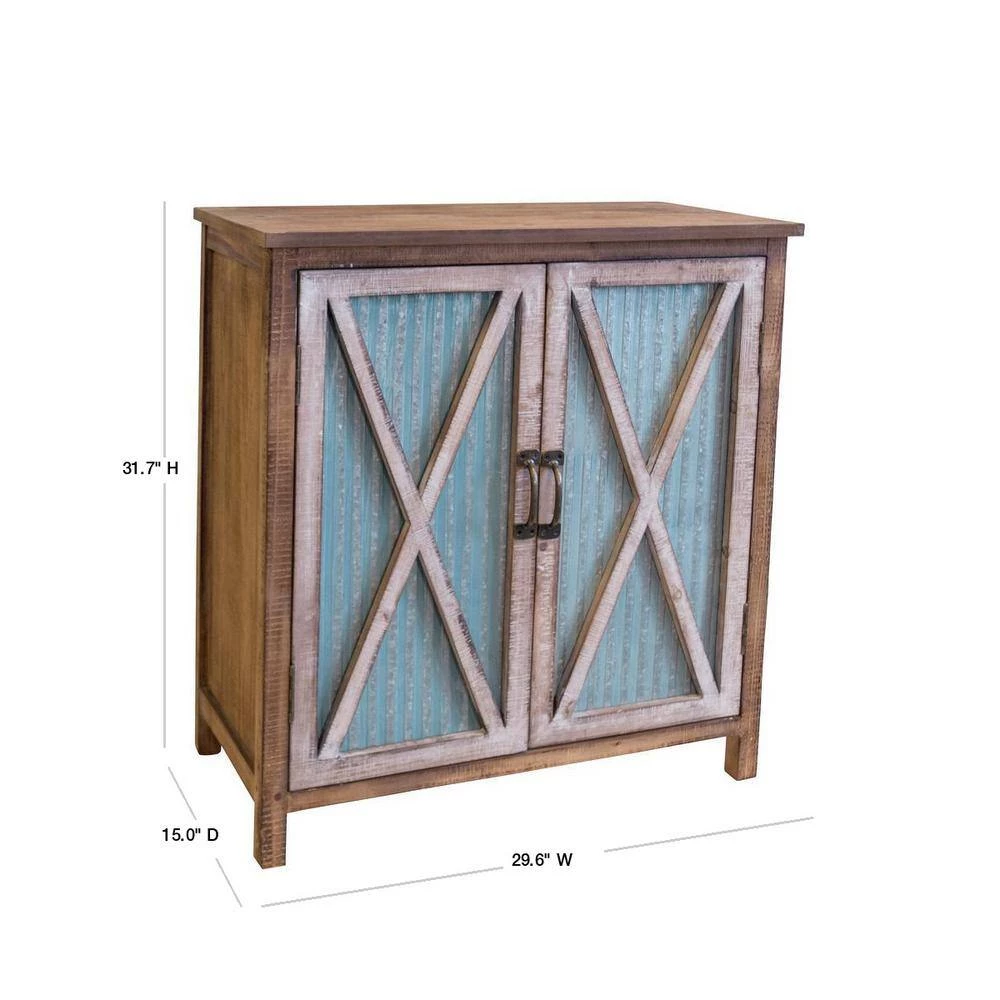 Weathered Brown with Antique White Wood and Metal Fully Assembled 2-Door Corrugated Storage Cabinet with 3-Shelves by OS Home and Office Furniture 5 Weathered Brown with Antique White Wood and Metal Fully Assembled 2-Door Corrugated Storage Cabinet with 3-Shelves by OS Home and Office Furniture - Image 3