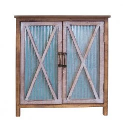 Weathered Brown with Antique White Wood and Metal Fully Assembled 2-Door Corrugated Storage Cabinet with 3-Shelves by OS Home and Office Furniture