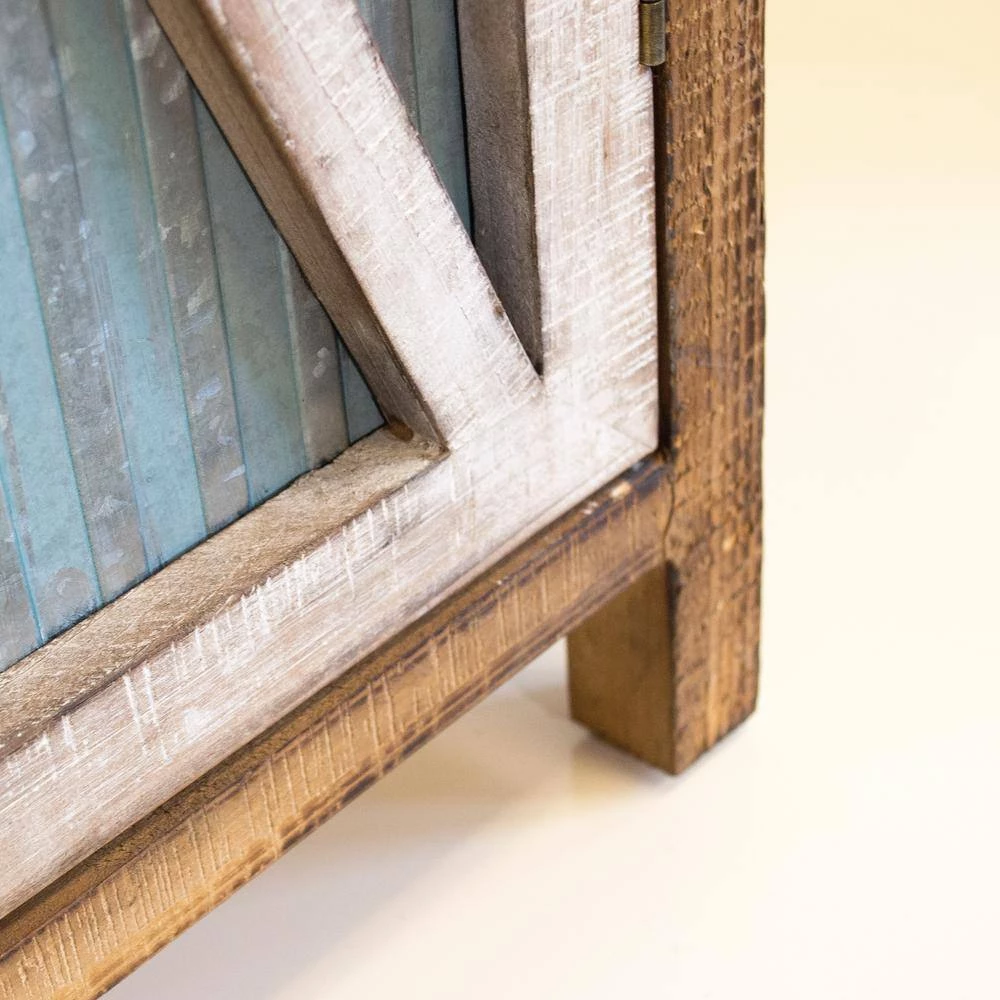 Weathered Brown with Antique White Wood and Metal Fully Assembled 2-Door Corrugated Storage Cabinet with 3-Shelves by OS Home and Office Furniture 4 Weathered Brown with Antique White Wood and Metal Fully Assembled 2-Door Corrugated Storage Cabinet with 3-Shelves by OS Home and Office Furniture - Image 2